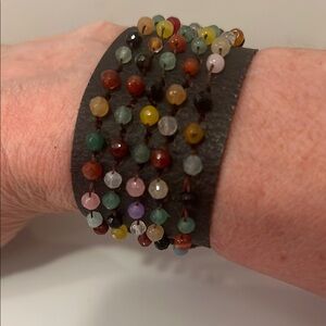 Brown Studded Cuff with Multicolor Accent beads.